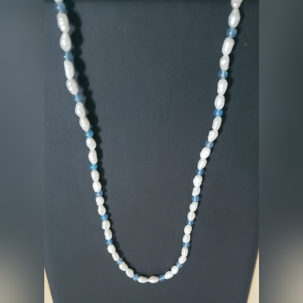 Pearls Sterling Silver And Blue Quartz 18" - Picture 4 of 6